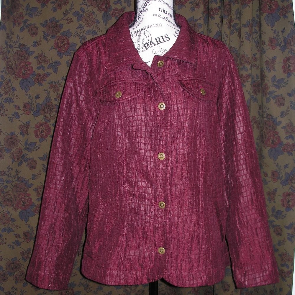 Christopher & Banks Women's XL Jacket Blazer Burgundy Pockets Textured New Tags